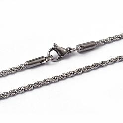 Stainless Steel Color 304 Stainless Steel Rope Chain Necklaces, with Lobster Claw Clasps, Stainless Steel Color, 25.6 inch(65cm)