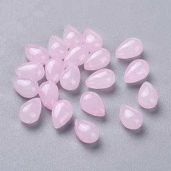Pink Imitation de perles de verre de jade, larme, rose, 9x6x5mm, Trou: 1mm