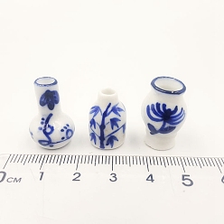 White Blue and White Porcelain Vase Miniature Ornaments, Micro Landscape Garden Dollhouse Accessories, Pretending Prop Decorations, Bamboo, Chrysanthemum & Plum Blossom Pattern, White, 13x18~20mm, 3pcs/set