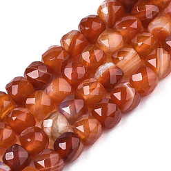 Saddle Brown Natural Banded Agate/Striped Agate Beads Strands, Faceted, Dyed, Cube, Saddle Brown, 5~6x5~6x5~6mm, Hole: 1mm, about 61pcs/strand, 12.60 inch~12.80 inch(32~32.5cm)