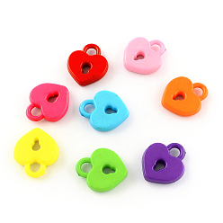 Mixed Color Opaque Acrylic Pendants, Heart Lock, Mixed Color, 20.5x18x4.5mm, Hole: 4mm, about 500pcs/500g