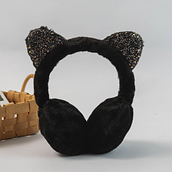 Black Wool Children's Headband Earwarmer, Car Ear Outdoor Winter Earmuffs, with Glitter Powder, Black, 125mm