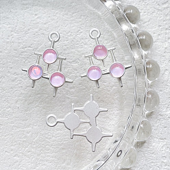 Pearl Pink Alloy Resin Pendants, Triple Star Charms, Matte Silver Color, Pearl Pink, 19x17mm