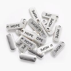 Antique Silver Tibetan Style Alloy Rectangle Pendants, Inspirational Message Pendants, with Word Hope, Cadmium Free & Lead Free, Antique Silver, 8x21x2mm, Hole: 2mm, about 545pcs/1000g