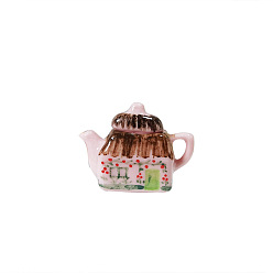 Rose Brumeux Ornements de théière miniature en porcelaine, accessoires de maison de poupée de jardin paysager micro, faire semblant de décorations d'accessoires, rose brumeuse, 32x24mm