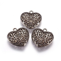 Gunmetal Alloy Pendants, Lead Free and Cadmium Free, Heart, Gunmetal, 35mm long, 34.5mm wide, 11mm thick, hole: 3.5mm