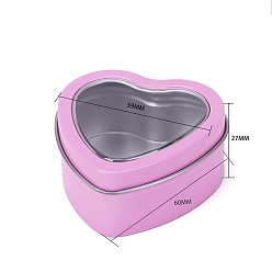 Pearl Pink Tinplate Tins Gift Boxes with Clear Window Lid, Heart Storage Box, Pearl Pink, 6x5.9x2.7cm