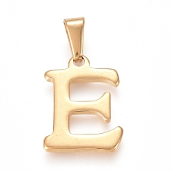 Letter E 304 Stainless Steel Pendants, Golden, Initial Letter.E, 20x15x1.8mm, Hole: 3x7mm