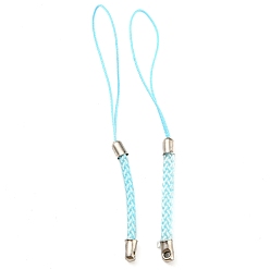 Cyan Polyester Cord Mobile Straps, with Platinum Plated Iron Findings, Cyan, 8~9cm