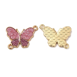 Indian Red Rack Plating Alloy Enamel Connector Charms, Butterfly Links with Glitter Powder, Long-Lasting Plated, Cadmium Free & Nickel Free & Lead Free, Golden, Indian Red, 14x19.5x2mm, Hole: 1.3mm