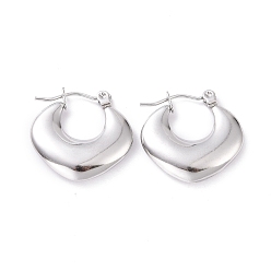 Stainless Steel Color 304 Stainless Steel Chunky Rhombus Hoop Earrings for Women, Stainless Steel Color, 19x19.5x4mm, Pin: 0.8mm