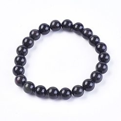Obsidienne Bracelets extensibles en obsidienne arc-en-ciel naturel, ronde, 2 pouces ~ 2-3/8 pouces (5~6 cm), perle: 6 mm
