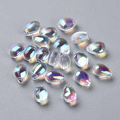 Clear AB Transparent Glass Beads, Top Drilled Beads, Teardrop, Clear AB, 9x6x5mm, Hole: 1mm