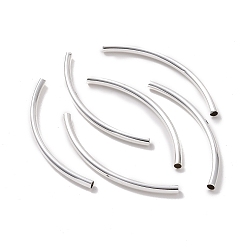 Silver Curved Brass Tube Beads, Barrel Plating, Silver Color Plated, 50x3mm, Hole: 2mm