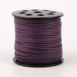 Фиолетовый Корейские искусственная замша шнур, искусственная замшевая кружева, с ПУ кожаный, фиолетовые, 3x1.5 мм, около 100 ярдов / рулон (300 футов / рулон)