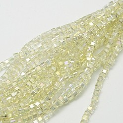 Beige Perles en verre electroplate, de couleur plaquée ab , facette, cube, beige, 7~8x7~8x7~8mm, Trou: 1mm