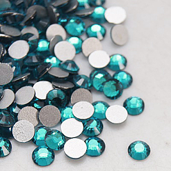 Blue Zircon Glass Flat Back Rhinestone, Grade A, Back Plated, Faceted, Half Round, Blue Zircon, 7.1~7.3mm, about 288pcs/bag
