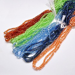 Mixed Color Electroplate Glass Beads Strands, Full Plated, Faceted, Bicone, Mixed Color, 6x4mm, Hole: 1mm