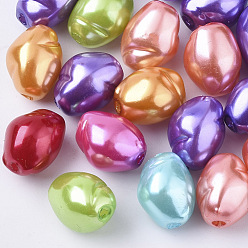 Color mezclado Cuentas de perlas de imitación de plástico abs, oval, color mezclado, 13.5x10.5 mm, Agujero: 1.5 mm, sobre 690 unidades / 500 g