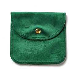 Green Velvet Jewelry Storage Pouches, Square Jewelry Bags with Golden Tone Snap Fastener, for Earring, Rings Storage, Green, 9.8x9.8x0.75cm