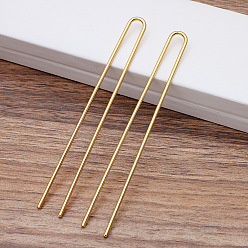 Golden Iron Hair Forks Findings, Hair Accessories, Straight Stick U-Shape, Golden, 110x11mm