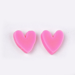 Ярко-Розовый Ручной полимерной глины украшения искусства ногтя, Модные уходу за ногтями, без отверстия , сердце, ярко-розовый, 4~6x4~5x1~2 мм