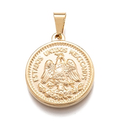 Oro 304 colgantes de monedas de acero inoxidable, redondo plano con la palabra estados unidos mexicanos 50 pesos, dorado, 29x25x4 mm, agujero: 5x7.5 mm