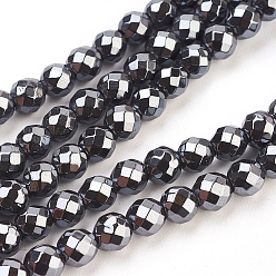 Black Non-Magnetic Synthetic Hematite Beads Strands, Faceted, Round, Black, about 6mm in diameter, hole:1mm, 69pcs/strand, 16 inch