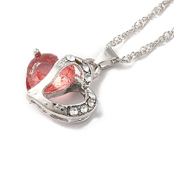 Tomato Resin Heart Pendant Necklace with Singapore Chains, Platinum Zinc Alloy Jewelry for Women, Tomato, 9.06 inch(23cm)