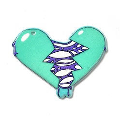 Corazón Colgantes de acrílico de halloween, patrón del corazón, 32x41x2.6 mm, agujero: 1.8 mm