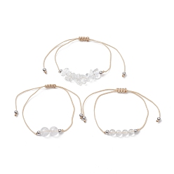 Cristal de Quartz 3 pcs 3 ensemble de bracelets de perles tressées en cristal de quartz naturel de style, bracelets réglables en fil de nylon pour femmes, diamètre intérieur: 3-3/8 pouce (8.5 cm), 1 pc / style