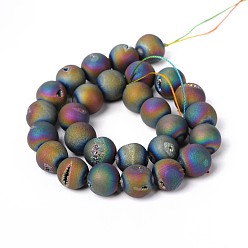 Rainbow Plated Electroplate Natural Agate Round Bead Strands, Grade A, Rainbow Plated, 12mm, Hole: 1mm, about 32pcs/strand, 15.3 inch