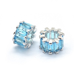 Bleu Ciel Foncé Zircone cubique perles européennes, Perles avec un grand trou   , avec les accessoires en laiton, colonne, platine, bleu profond du ciel, 10.5x6.5mm, Trou: 5.5mm