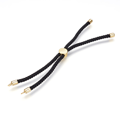 Черный Латунь браслет-цепочка решений, изготовление браслетов-слайдеров, с нейлоновой нитью, реальный 18 k позолоченный, долговечный, никель свободный и свинец и кадмий освобождают, чёрные, 115 мм, 4 мм, отверстие : 2 мм