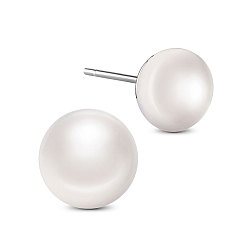 White SHEGRACE 925 Sterling Silver Ear Studs, with Freshwater Pearl and Ear Nuts, Round, White, 8mm