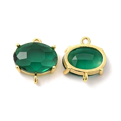 Verde Colgantes de conector de vidrio transparente, enlaces ovales, con fornituras de latón chapado en oro real 14k, larga duración plateado, sin plomo y cadmio, verde, 15x14x6 mm, agujero: 1.5 mm
