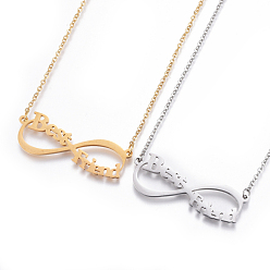 Mixed Color 304 Stainless Steel Pendant Necklaces, with Cable Chains, Infinity with Word Best Friend, Mixed Color, 19.2 inch(49cm), Pendant: 14x39x1.5mm