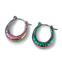 Rainbow Color Ионное покрытие (ip) 304 овальные серьги-кольца из нержавеющей стали для женщин, Радуга цветов, 21.5x17.5x3.5 мм, штифты : 0.5 мм