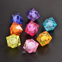 Mixed Color Transparent Acrylic Beads, Bead in Bead, Cube, Faceted, Dyed, Mixed Color, 16x16x15mm, Hole: 2mm, about 210pcs/500g