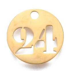 Number 304 Stainless Steel Pendants, Cut-Out, Hollow, Flat Round with Number, Golden, Num.24, 19x1.5mm, Hole: 2.5mm
