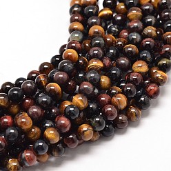 Tiger Eye Natural Mixed Tiger Eye Round Bead Strands, 6mm, Hole: 1mm, about 68pcs/strand, 16 inch