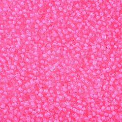 Ярко-Розовый 11/0 круглый стеклянный бисер класса А, прозрачные цвета внутри, ярко-розовый, 2.3x1.5 мм, отверстие : 1 мм, Около 48500 шт / фунт