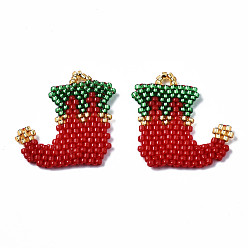 Brique Rouge Miyuki & toho perles de rocaille japonaises, pendentifs faits à la main, Motif métier, chaussette de Noël, firebrick, 23x22x2mm, Trou: 1.8mm