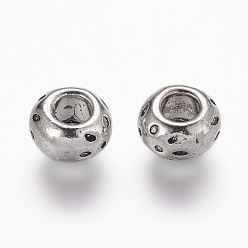 Antique Silver Tibetan Style Alloy Beads, Barrel, Lead Free, Cadmium Free and Nickel Free, Barrel, Antique Silver, about 5mm long, 8mm wide, hole: 3.5mm