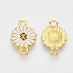 White Golden Tone Alloy Links connectors, with Enamel, Daisy Flower, White, 20.5x13.5x2.5mm, Hole: 2mm