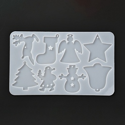Blanc Moules en silicone porte-clés bricolage thème noël, moules de résine, pour la résine UV, fabrication de bijoux en résine époxy, formes mixtes, blanc, 298x178x6.5mm, Trou: 3.5mm, diamètre intérieur: 70~86.5x54~79.5 mm