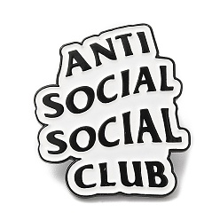 Blanco Pin esmaltado del club social antisocial de la palabra, Broche de aleación de zinc negro de electroforesis para ropa de mochila, blanco, 30.5x26x1.6 mm