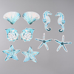 Cyan Ocean Theme Waterproof PVC Plastic Stickers, with Magnetism, Anti-Collision Stickers, Mixed Sea Animals Patterns , Cyan, 10.5~16x7.3~12.6x0.05cm, 10pcs/set