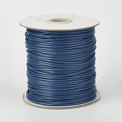 Marine Blue Eco-Friendly Korean Waxed Polyester Cord, Marine Blue, 1mm, about 169.51~174.98 Yards(155~160m)/Roll