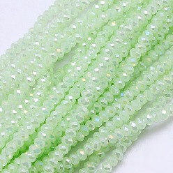 Light Green Electroplate Imitation Jade Glass Rondelle Beads Strands, Faceted, AB Color Plated, Light Green, 3.5x2.5~3mm, Hole: 1mm, about 138pcs/strand, 12.9 inch